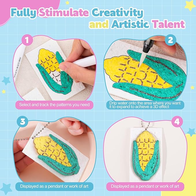 Prudiut Magic Foam Texture Painting Kit with 63 Pcs: 3D Puffy Paint Art Supplies for DIY Crafts, Creative Gifts (30 Foam Textured Paper, 12 Color Markers, 1Waterpen, 20 Chains)