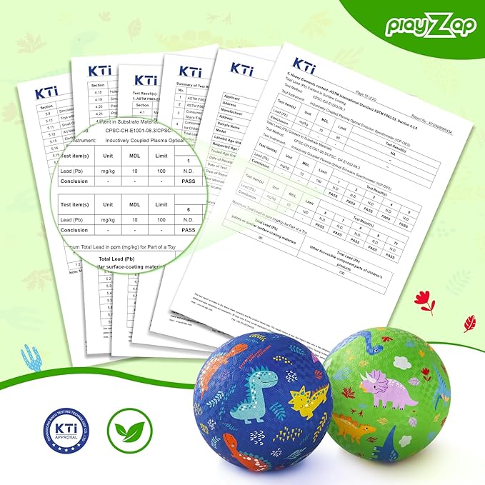 PlayZap 2 Pack Playground Balls for Toddlers, Dinosaur Kickballs for Kids 3-12, 8.5" Rubber Bouncy Balls with Pump, Indoor & Outdoor Dodgeball Toys for Boys & Girls Gifts