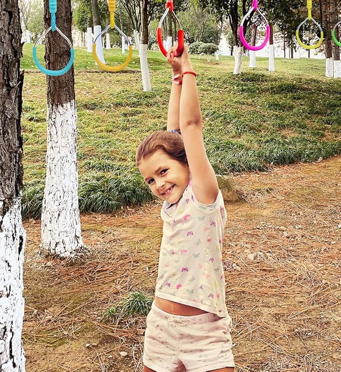 American Ninja Warrior Obstacle Course Playset Ninja Ring Fist Swing Monkey Bars For Outdoor Indoor Jungle Gym, 2 Blue Hanging Climbing Rings Backyard Playground Training Equipment Fitness Ring