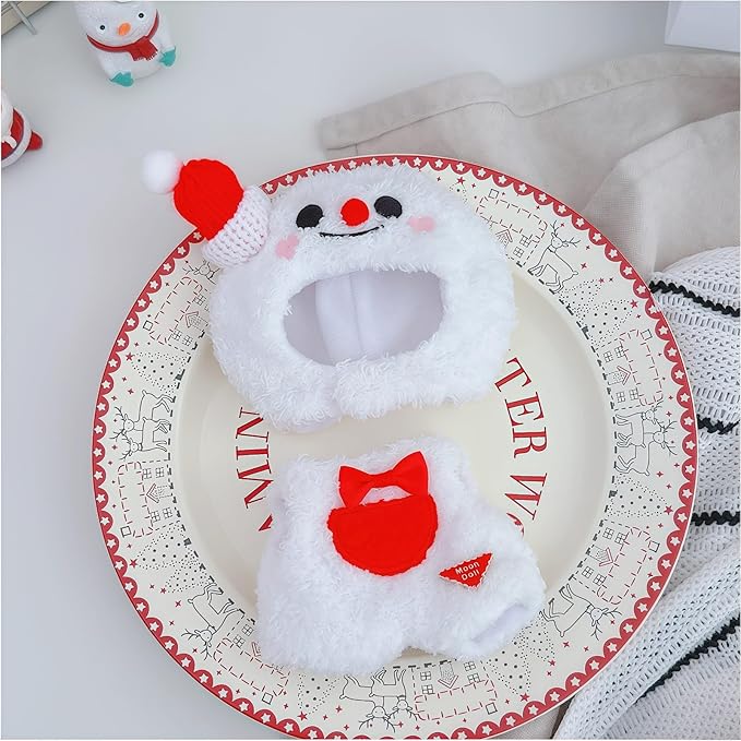 Christmas Clothes for Lu bubu 17cm Dolls(No Doll) Accessories,, Stylish Kawaii Festive Christmas Snowman Outfit Set 2 Pieces Suitable for 17cm Doll , Xmas Doll Clothing Set Replacement White