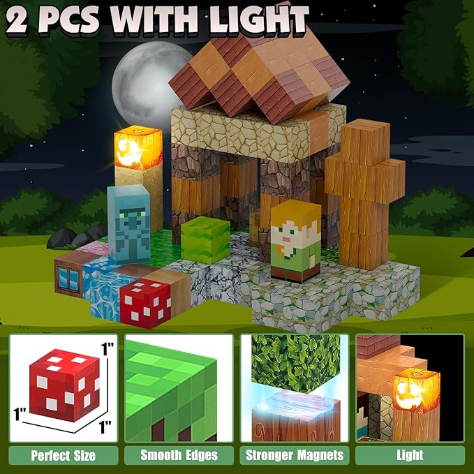 120pcs Magnetic Blocks for Kids 3+, Light Up Magnetic Building Blocks Toy Set, 1 inch 3D Construction Build Toys STEM Sensory Magnet Cubes Christmas Birthday Present