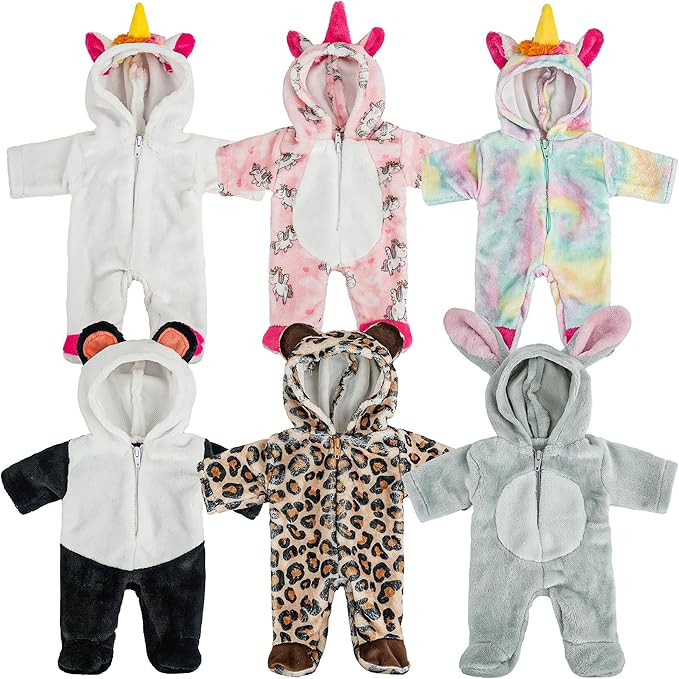SMILESSKIDDO 6 Set Dolls Clothes Outfits Jumpsuits for 10 to 14 Inch New Born Babydoll, Animal Styling Baby Doll Clothes and Accessories for 10 12 14 Inch