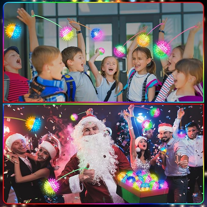Sotiff 60 Pcs 18 Pcs Light up Ball 2.17'' Spiky LED Ball Bouncy Glow in the Dark Party Favor Stress Relief Flashing Squeaky Rubber Sensory Toy Balls Bulk for Gifts School Rewards (Classic Style)