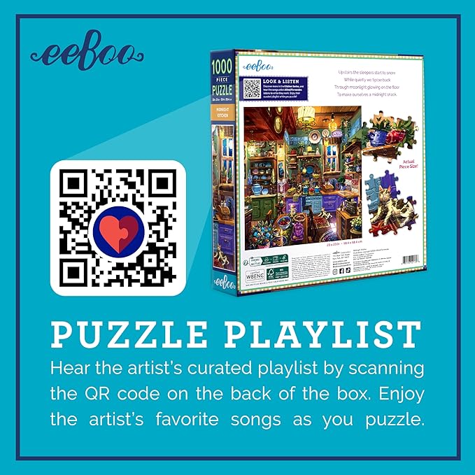 eeBoo 1000 Piece Puzzle - Midnight Kitchen Jigsaw Puzzle for Adults, Square 23" x 23" Made with Recycled Board & Vegetable-Based Ink