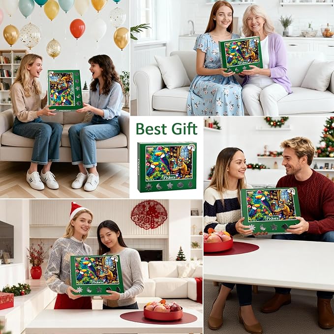 Puzzles 1000 Pieces for Adults, 2 Pack Unique Shape Puzzles for Adults, Toucans and Science Cat Theme, Fun Games in Party