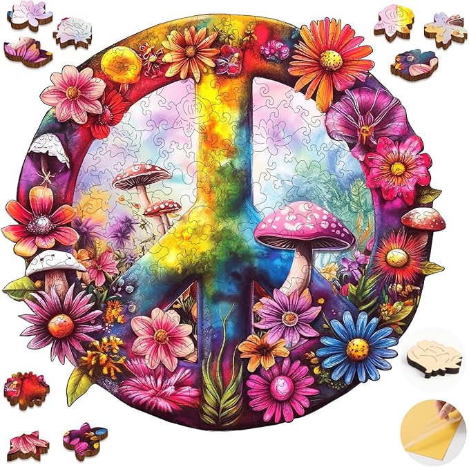 Mys Aurora Jigsaw Puzzles, 5MM Thick Peace Theme Wooden Puzzles for Adults, 200 Piece Unique Shape Puzzle, Birthday Gifts Family Brain Teaser Puzzle Games for Adults, 11.2 x 10.5 Inches