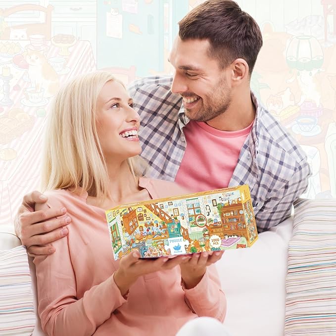 MOMIBOOK Puzzles for Adults 1000 Pieces Jigsaw Puzzles of Let's Play Hide-and-Seek Together, Painting Image Living Room Difficult Challenging Impossible Puzzle Unique Party Christmas Birthday Gifts