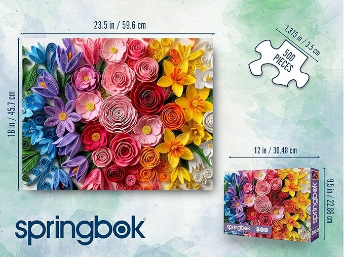 Springbok Quilled Flower Garden 500 Piece Jigsaw Puzzle for Adults - Poster Now Included - Gradient Paper Cut Floral - Unique Cut Pieces - Made in USA
