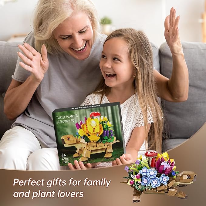 Sea Turtle Succulent Planter Building Set, Compatible with Lego Turtle Flowers Pot Building Kit, Animals Botanical Collection Blocks Toys, for 6+ Girls, Women, Home Plants Decor, Gifts