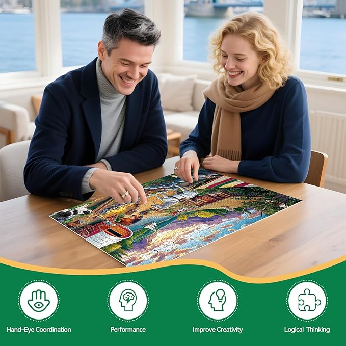 Jigsaw Puzzle, 500 Piece Jigsaw Puzzle for Adults Kids, Lakeside Camping Horse Dog Puzzle 500 Pieces, Birthday for Family Game Nights, Finished Size 20.5 x 15 in