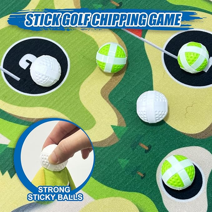 Velcro Golf Chipping Game Set w/t 2 Clubs, Portable Sticky Golf Battle Game for Indoor Outdoor Backyard Park Beach, Practice Kit for Kids Juniors Adult Family, Golf Gifts for Party Birthday Christmas