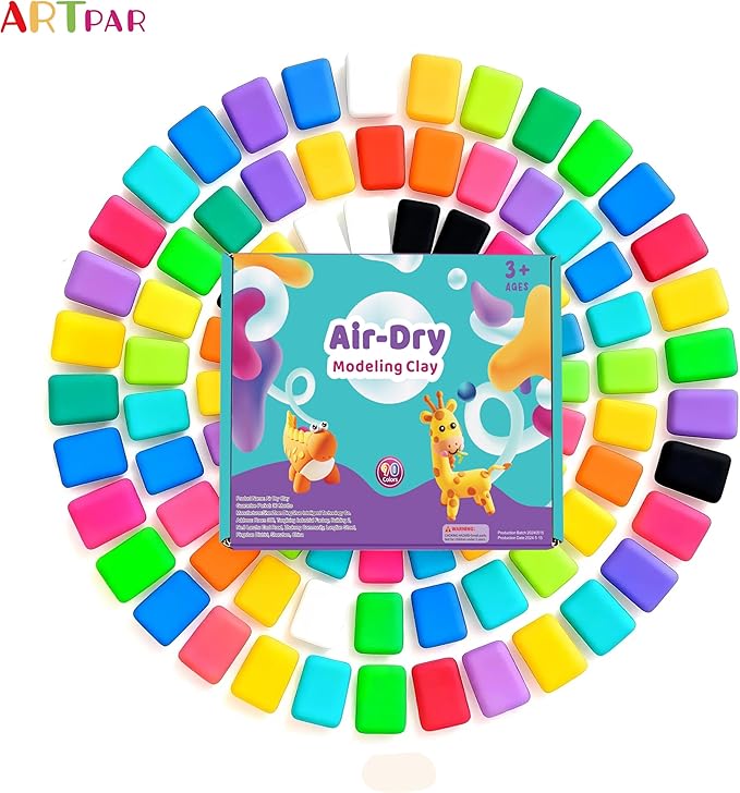 Air Dry Clay for Kids,90 Colors Modeling Model Magic Clay,DIY Molding Clay Starter Kit with Sculpting Tools,Soft and Non-Sticky,Art and Crafts for Boys & Girls 3-12 Years Old.