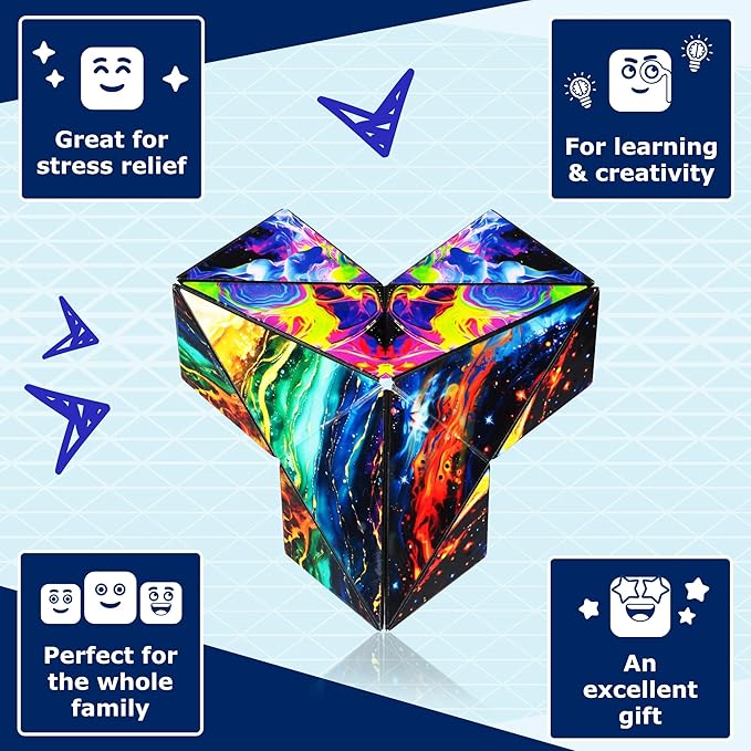 Shashibo Squared Shape Shifting Box - STEM Fidget Toy with Ultra Strong Magnets - Sensory Puzzle Cube Transforms Into 100+ Shapes, Easter Basket Stuffers Gift for Kids, Teens, and Adults (Infinity)