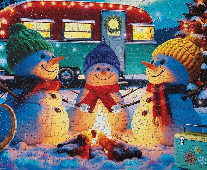 Springbok Christmas Campers 500 Piece Puzzle for Adults and Families - Snowmen Love Camping in The Cold