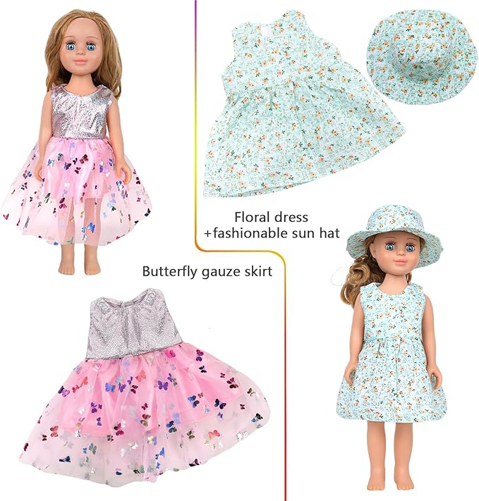 MSYO 10 Sets Doll Clothes for 17 - 18 Inch Dolls, Diverse Outfits (Floral, Polka Dot, Unicorn) & Accessories, Fashion Dress - Up Set for Girl Doll Play & Gifting (Best Gift for Kids)