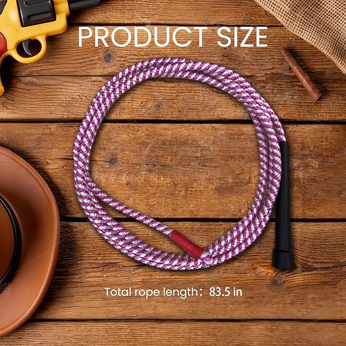 Kids Cowboy Lasso Rope Toy - Adjustable Pre-Tied Roping Rope, 84in Ranch Toy with Handle for Outdoor Pretend Play (Pink and White)