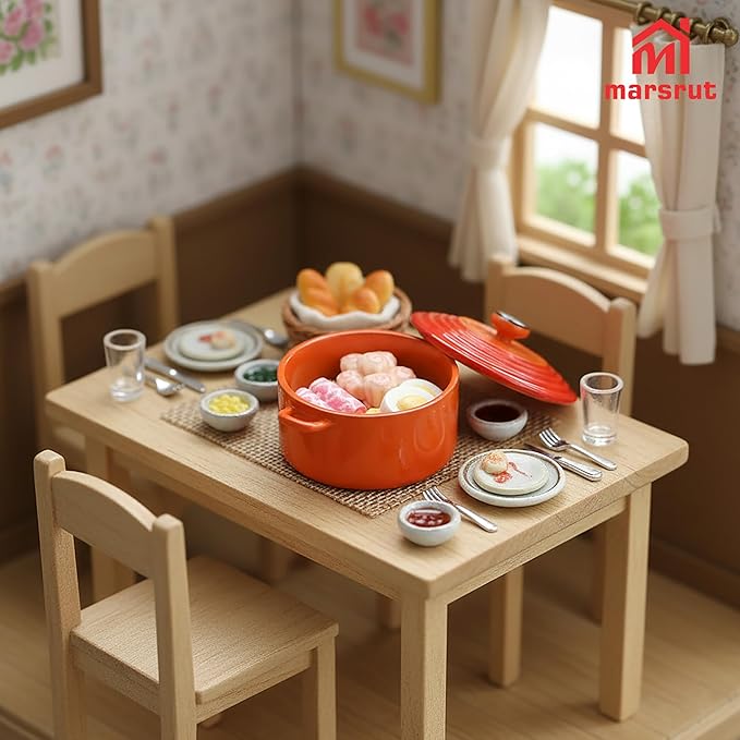 Miniature Cooking Pot & Food Set, 1/6 Dollhouse Cookware Pots & 10 Random Hot Pot Food Items, Kitchen Accessory Utensils, Minature Dutch Oven Stock for House Scene Model Decoration Accessories