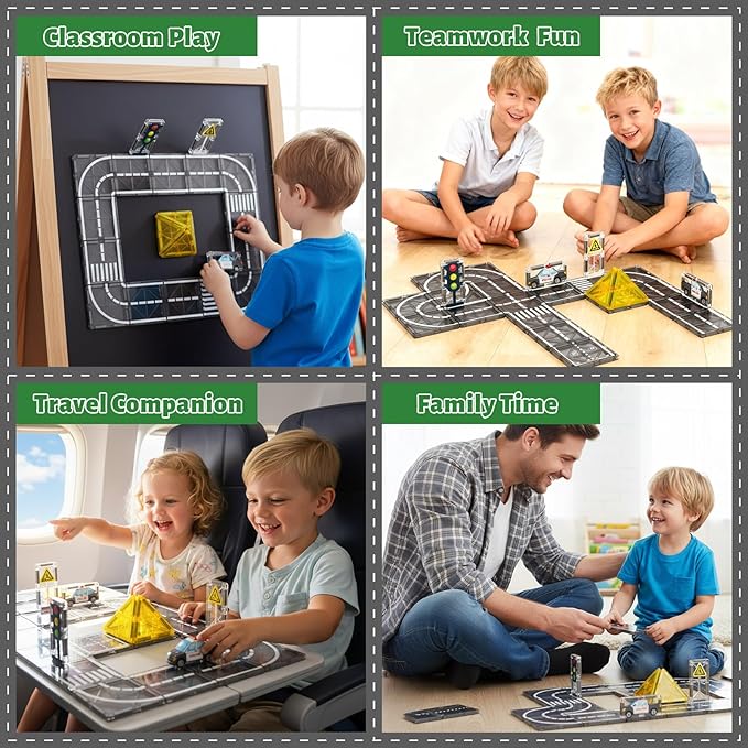 Magnetic Tiles Road Expansion Set, STEM Magnetic Building Blocks for Kids Ages 3-5 4-8 5-7, STEM Learning Toys, Safe & Durable Creative Construction Play, Gift for Boys & Girl