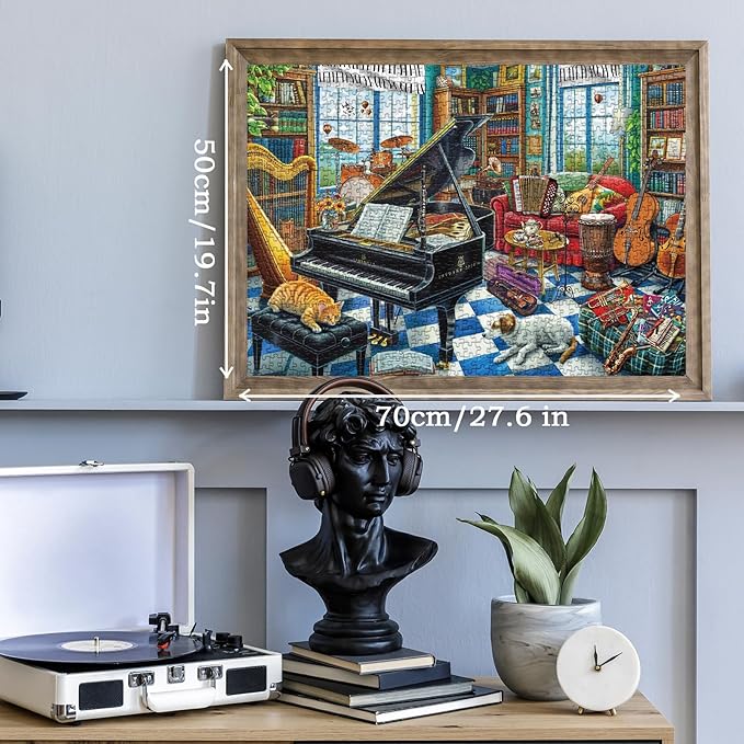 Music Room Puzzles for Adults 1000 Pieces, Pretty Musical Art Jigsaw Puzzles, Funny Cat Dog Puzzles