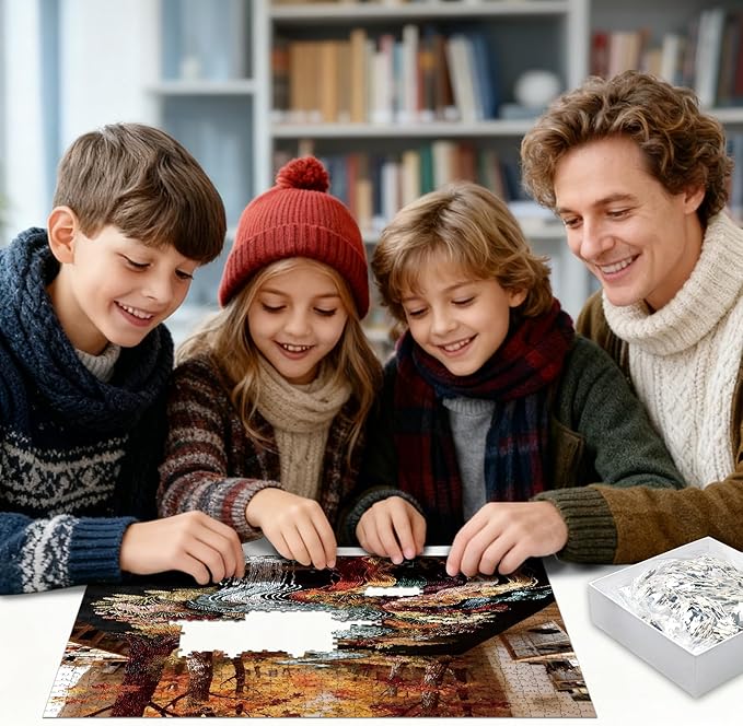 1024 Piece Jigsaw Puzzle for Adults, Embroidery Autumn Stream Landscape, Impossible Puzzle for Family Game Night, Decorative Wall Art Gift for Nature & Craft Lovers, 23.86 x 23.86 Inches