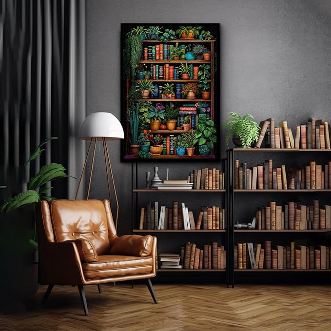 Vintage Bookshelf Puzzle for Adults 1000 Pieces, Book Houseplant Puzzle,Retro Bookshelf Botanical Puzzles Flower, Challenge Jigsaw Puzzles for Book Lover