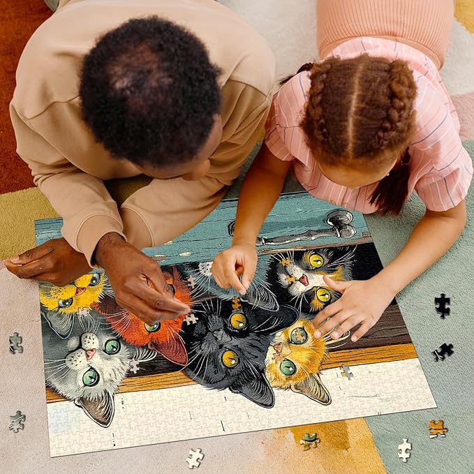 Cat Puzzles for Adults 1000 Pieces, Colorful Cats Jigsaw Puzzles, Challenging Animal Cute Kitten Puzzle as Home Wall Art