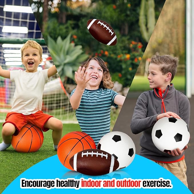 New Bounce Soft Sports Balls for Toddlers - Set of 3 5" Balls; Basketball, Football, and Soccer - Outdoor Playground Mini PVC Balls