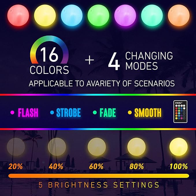 Pool Toys - LED Beach Ball with Remote Control - 16 Colors Lights and 4 Light Modes, 100ft Control Distance - Outdoor Beach Party Games for Kids Adults, Pool Patio Garden Decorations (1PCS).