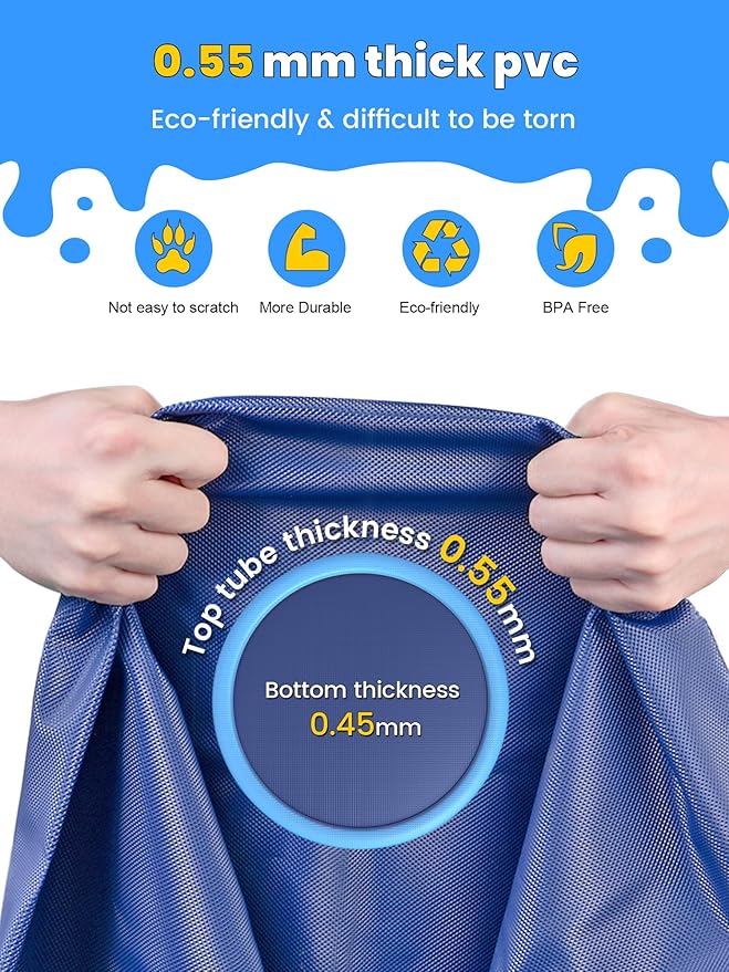 VISTOP Non-Slip Splash Pad for Kids and Dog, Thicken Sprinkler Pool Summer Outdoor Water Toys - Fun Backyard Fountain Play Mat for Baby Girls Boys Children or Pet Dog (127 inch, Blue&Blue)