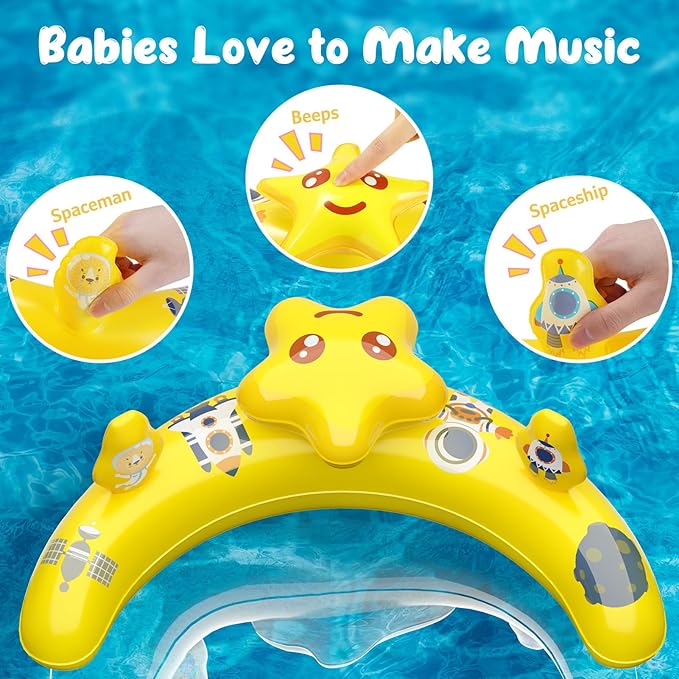 WayEee Baby Pool Float with UPF50+ Canopy - Inflatable Swim Float, Adjustable Safety Seat, Toy Play Console, Sun Protection for Baby 6-36 Months, Infant, Todder Summer Gift, Pool, Bathtub, Beach