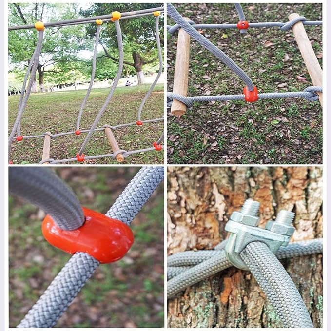 Goldmeet Outdoor Rope Bridge Ladder, 2M/6.56FT Climbing Rope Bridge for Outdoor Backyard Playground, Solid Wood Climbing Bridge Ladder for Equipment Sports Fitness Obstacle Training