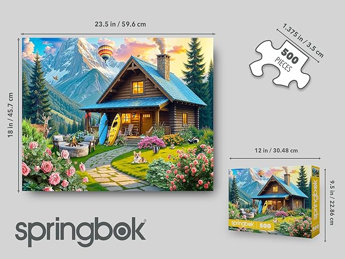Springbok Mountain Cabin Retreat 500 Piece Jigsaw Puzzle for Adults – Poster Now Included - Scenic Nature – Unique Cut Pieces – Made in USA