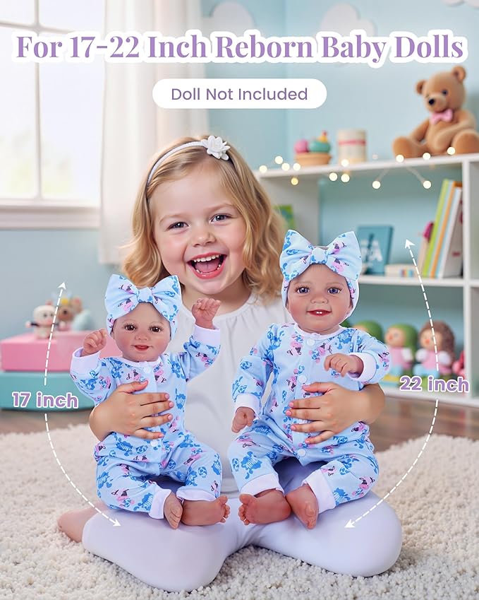 BABESIDE Reborn Baby Doll Clothes for 17-22 Inch Dolls, 5 Sets Baby Doll Clothes Outfits Accessories - Romper Suit and Headband for Boy&Girl Kids Gift