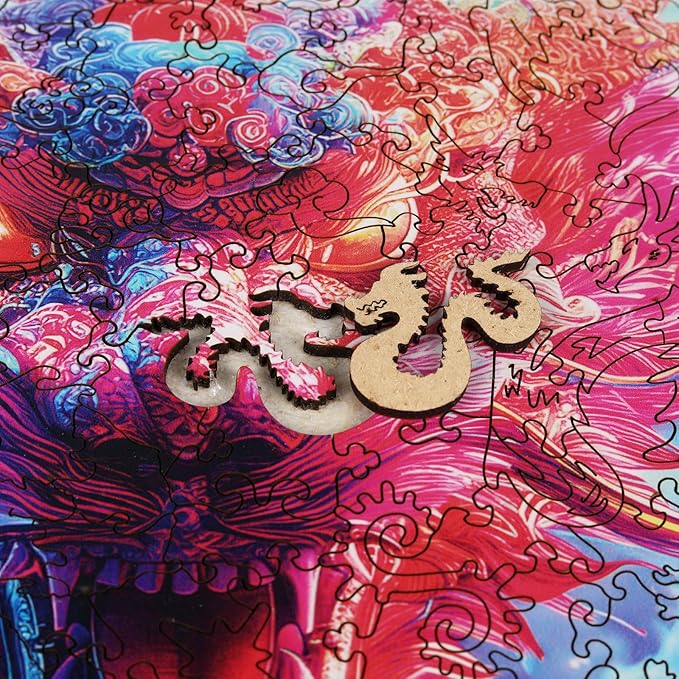 MEATRN Dragon Wooden Puzzles for Adults - Oriental Mythology Kirin Wooden Jigsaw Puzzle, Luxury Wood Wall Decorative for Collectors, Unique Gift & Home Décor, 203 Pcs, 11.4x11.4 in