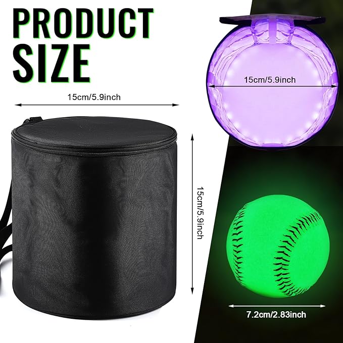 Hiboom 3 Pcs 3 Inch Glow in the Dark Kickballs Uv Light Quick Charger Bag for Adults Playground Backyard Game Outdoor in the Dark Games