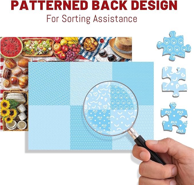 BenBen Puzzles for Adults 1000 Pieces, Spring Picnic Jigsaw Puzzles with Patterns on Back, Challenging Puzzles for Family Game Night Home Décor