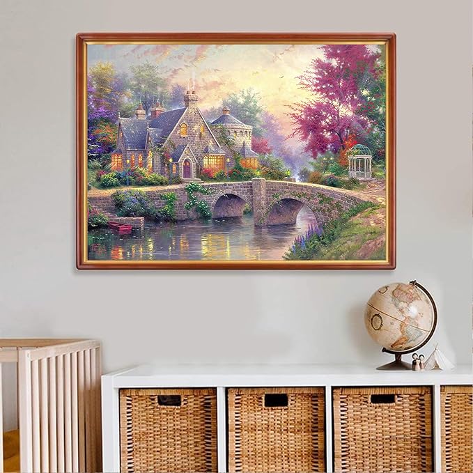 Jigsaw Puzzles for Adults 1000 Pieces Country House Puzzles Spring Landscape Puzzle Picturesque Bridge 1000 Piece Jigsaw Puzzle DIY Challenging Game Toys Gift