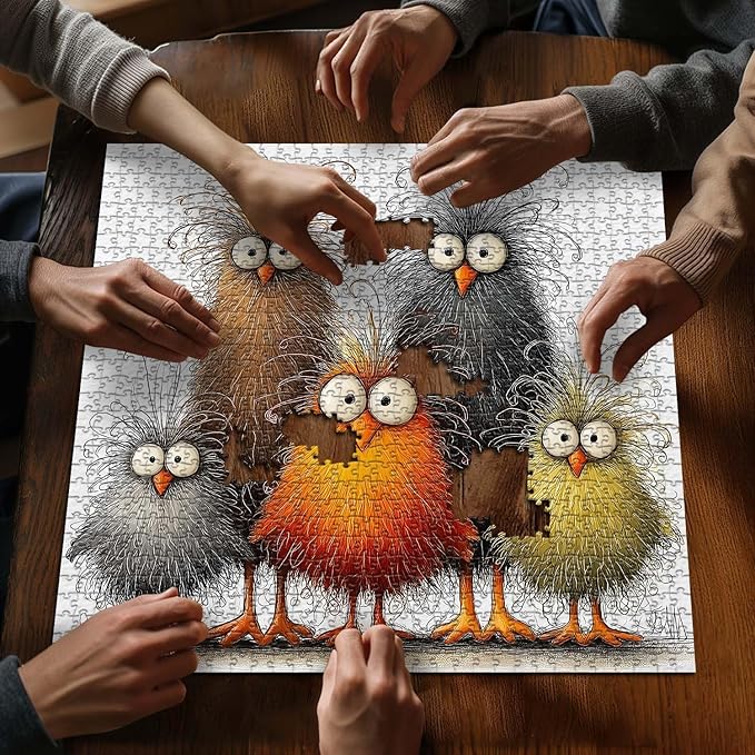 Funny Chicken Puzzle for Adults 1000 Pieces,PICKFORU Abstract Chicken Jigsaw Puzzle, Cute Animal Rooster Puzzle Impossible Challenge