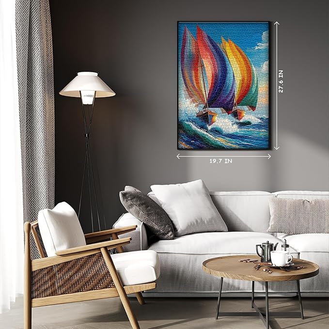 Impossible Puzzles for Adults 1000 Pieces,Ocean Colorful Sailboat Puzzle Diamond Art, Sea Sailing Challenge Jigsaw Puzzle