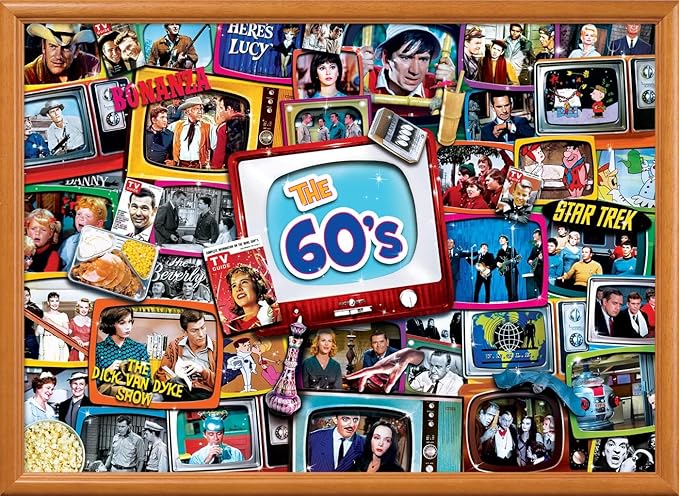 MasterPieces - 1000 Piece Jigsaw Puzzle, Nostalgic 60’s TV Shows Collage, Retro Entertainment Fun for Adults, Family, Kids, Non-Glare Finish, 19.25" x 26.75"