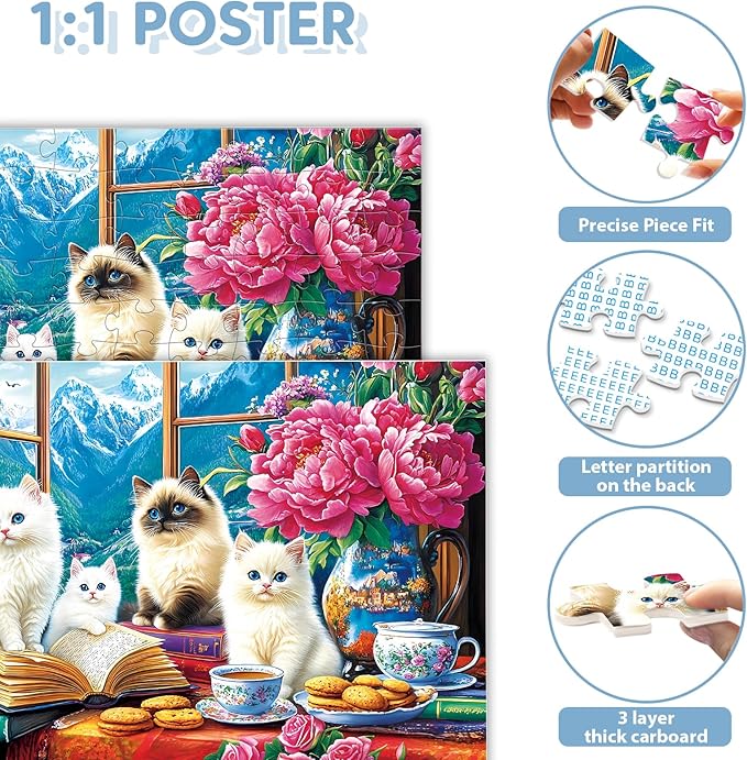 100 Piece Puzzles - Cute Ragdoll Cats Puzzles for Kids Ages 4-6 6-8 8-10, Large Piece Puzzle for Seniors for Elderly Activity for Adults Kids Puzzle Ages 5-8 Great Gift for Boys Girls