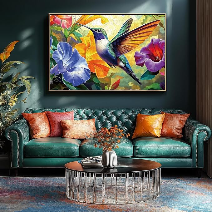 MINIWAN 500 Piece Puzzles for Adults - Vibrant Hummingbird Floral Jigsaw Puzzle, 23x15 Inches with Unique Irregular Shaped Pieces for Relaxation & Home Wall Decor