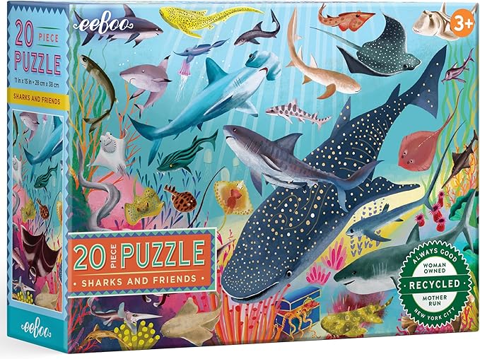 eeBoo 20 Piece Jigsaw Puzzle - Sharks & Friends Children's Puzzle Ocean Themed, Large Pieces for Small Hands to Develop Motor Skills