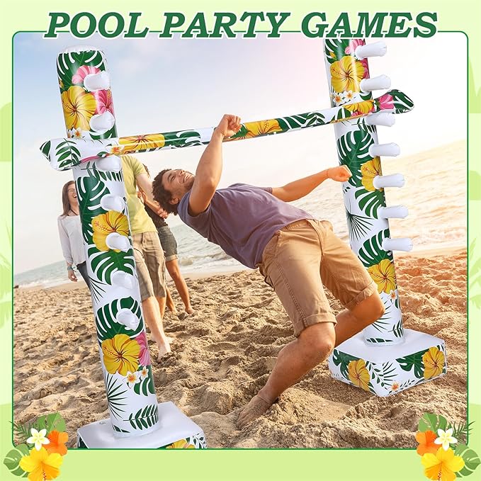 Hawaiian Inflatable Limbo Game 59 Inch Luau Party Games Palm Leaf Aloha Inflatable Decorations Fun Limbo Stick for Party Pole for Adults Tropical Indoor Outdoor Birthday Beach Pool