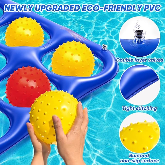 Inflatable 4-in-line Pool Toy Set, Giant Floating 4-in-a-Row Toss Pool Game with 20 Balls for Kids Ages 8–12, Teens & Adults, Summer Pool Party, Pool Tic Tac Toe Game