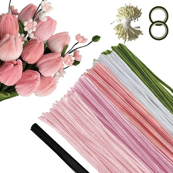 922 Pcs Pipe Cleaners Craft for Flowers, 5 Assorted Colors Pipe Cleaners Bulk for Arts and Crafts Supplies, Pastel Chenille Stems for DIY Art Making Kits, Bulk Fuzzy Gardening Tape Ribbon