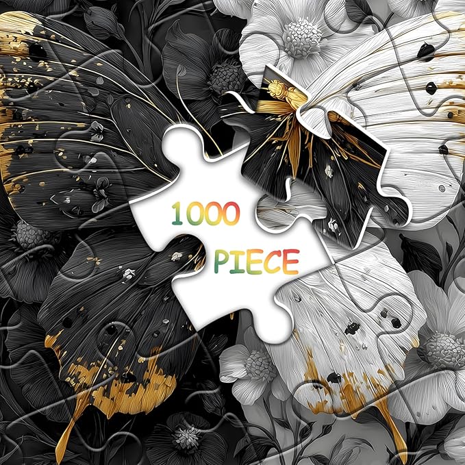 Yin Yang Butterfly Puzzle for Adults 1000 Pieces, Black and White Wings Flower Animal Puzzle, Beautiful Butterfly Among Floral Jigsaw Puzzle, Impossible Difficult Hard Challenge for Adults