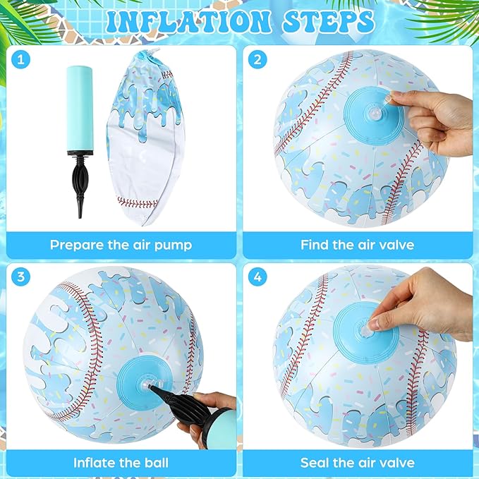 12 Pack Beach Balls, 10'' Ice Cream Drip Baseball Themed Beach Balls Inflatable Ball for Baseball Party Favors Summer Swimming Pool Birthday Holiday Outdoor Decoration(Stylish)