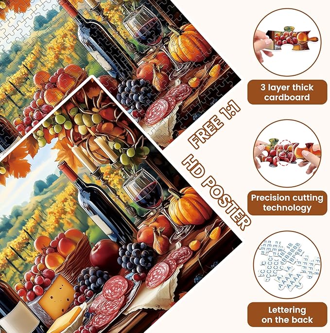 2 Pack Puzzles for Adults 500 Piece Winery & Seafood Dinner Jigsaw Puzzles for Adults, 500 Pieces Birthday Party for Family, Funny Puzzle, 20.5x15 in