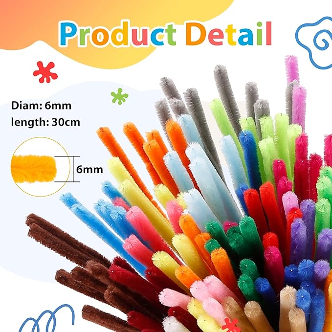 Caydo 200 Pieces Pink Pipe Cleaners for Flowers, Fluffy Craft Chenille Stems for Mother's Day Gift and Creative Arts Crafts Projects